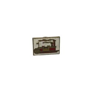 Ship Castle Vehicle Pin White Red & Gold Tone Vintage